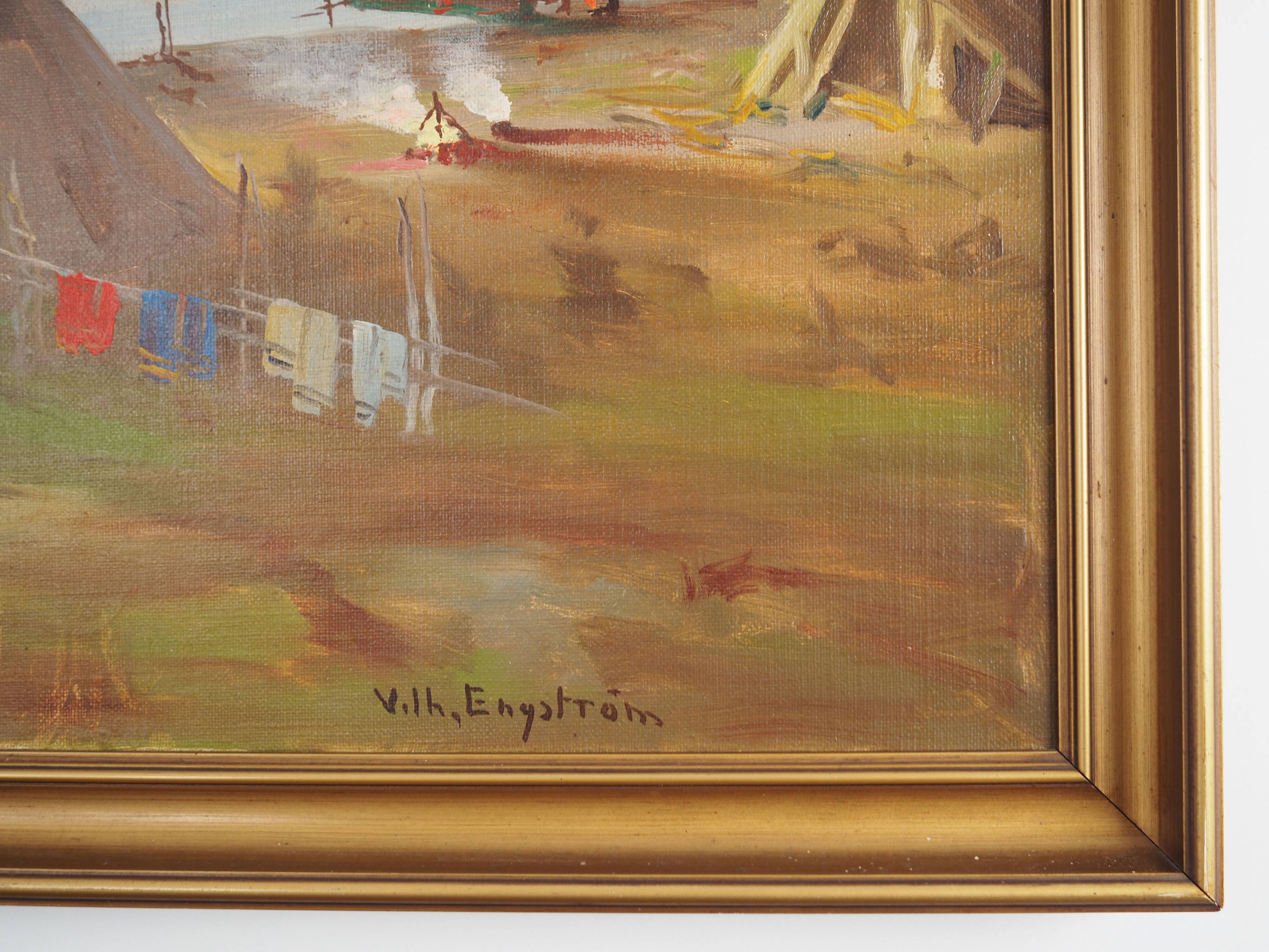 Painting „The Riverside Camp”, Scandinavian design, 19th century, by Vilhelm Oskar Engström