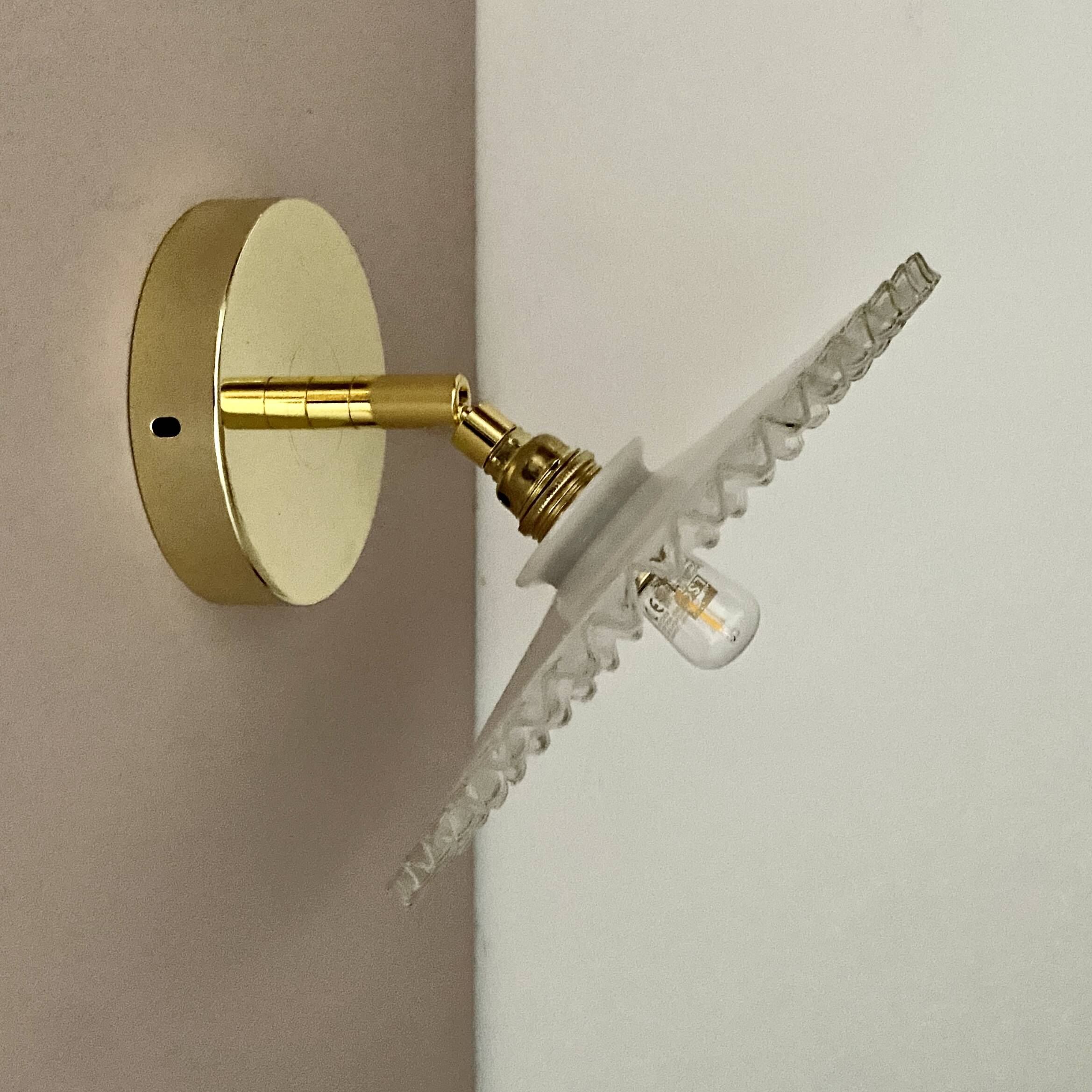 Vintage lampshade wall light in white opaline