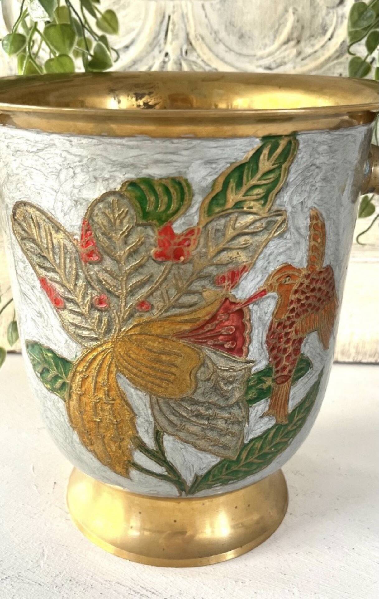 French cloisonne bucket enamelled colored over brass champagne cooler