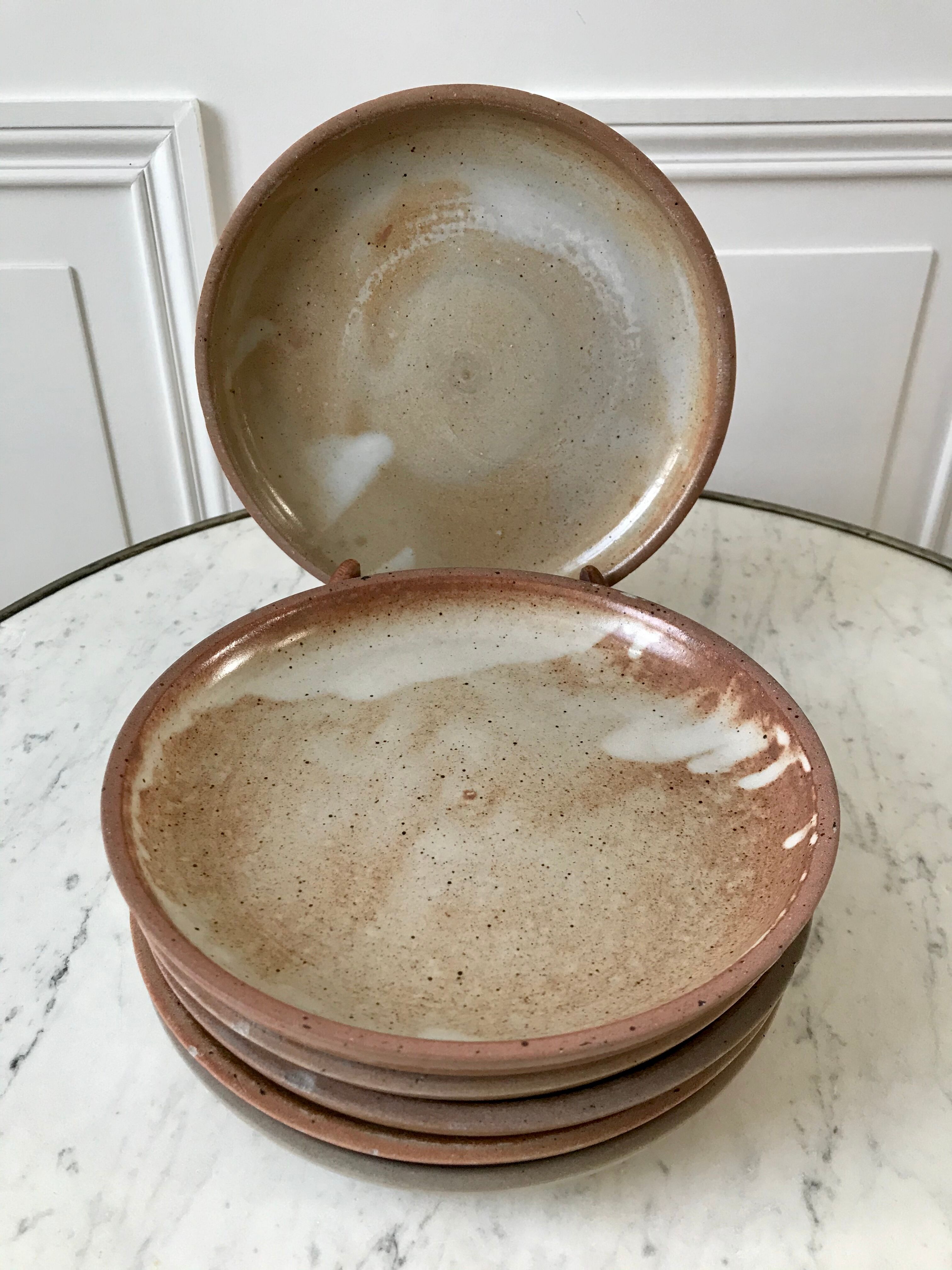 Set of 6 dessert plates in artisanal sandstone 60s-70s