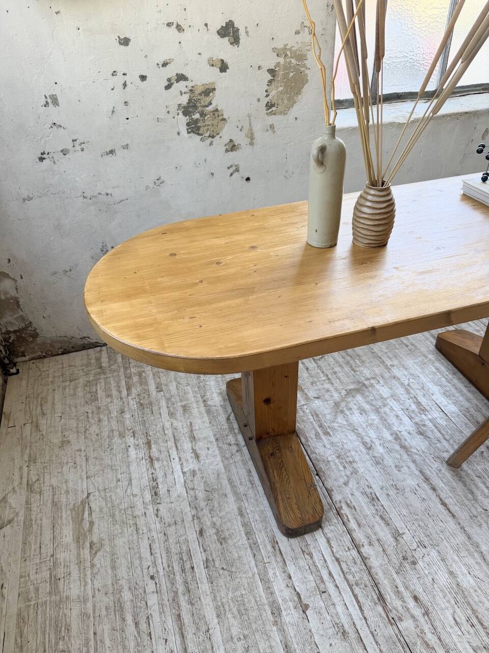 Brutalist pine oval table