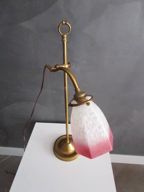 Antique brass and glass paste tulip lamp