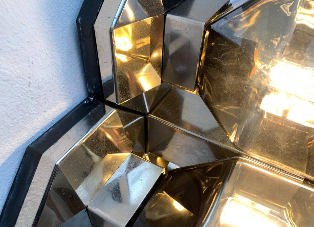 Vintage German wall or ceiling lamp from the space age in chrome and glass by Motoko Ishii for Staff, 1970s.