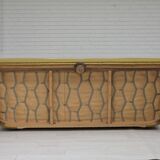 1960s, 3-seater Danish sofa, cotton/wool furniture fabric, solid oak wood.