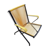 Folding chair in red scoubidou and black metal structure