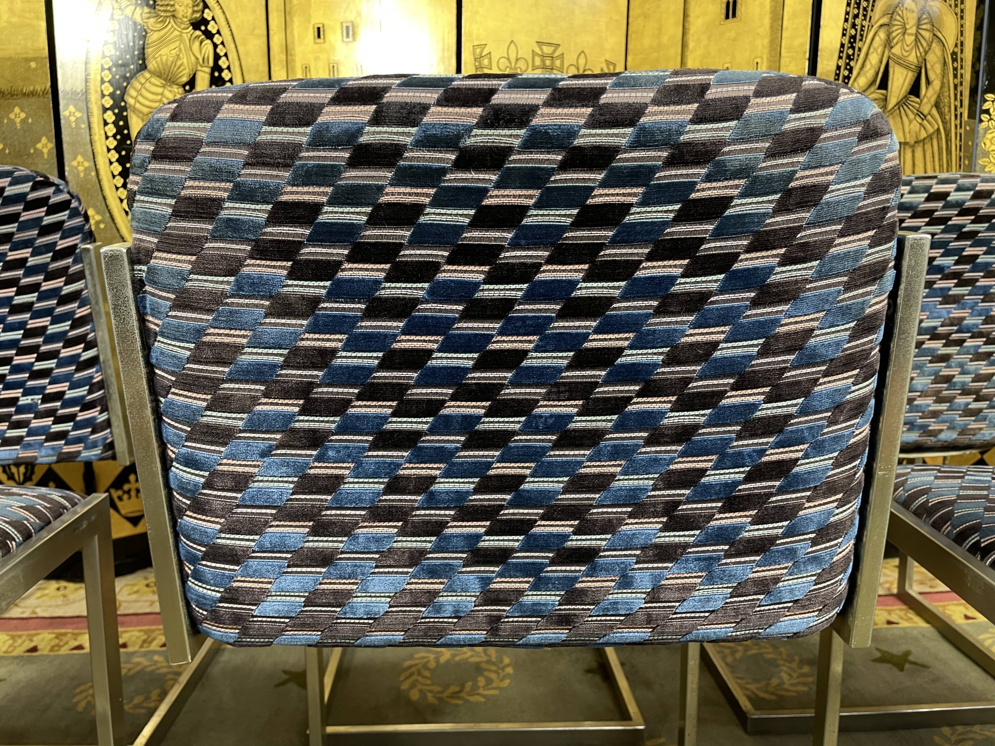 Suite of 6 vintage chairs 1970 velvet and stainless steel