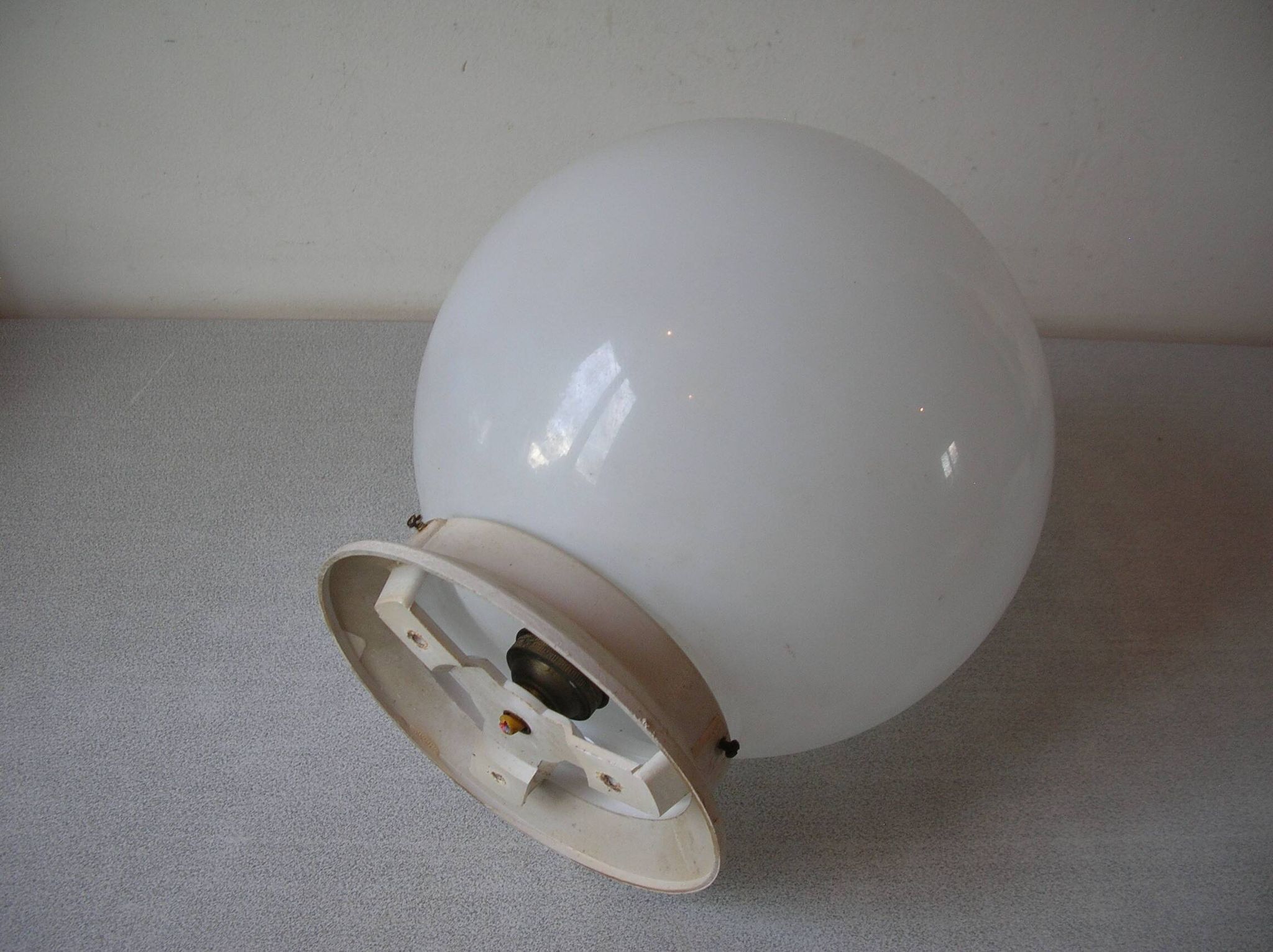 Old ceiling light fixture globe ball sphere in opaline glass retro decor