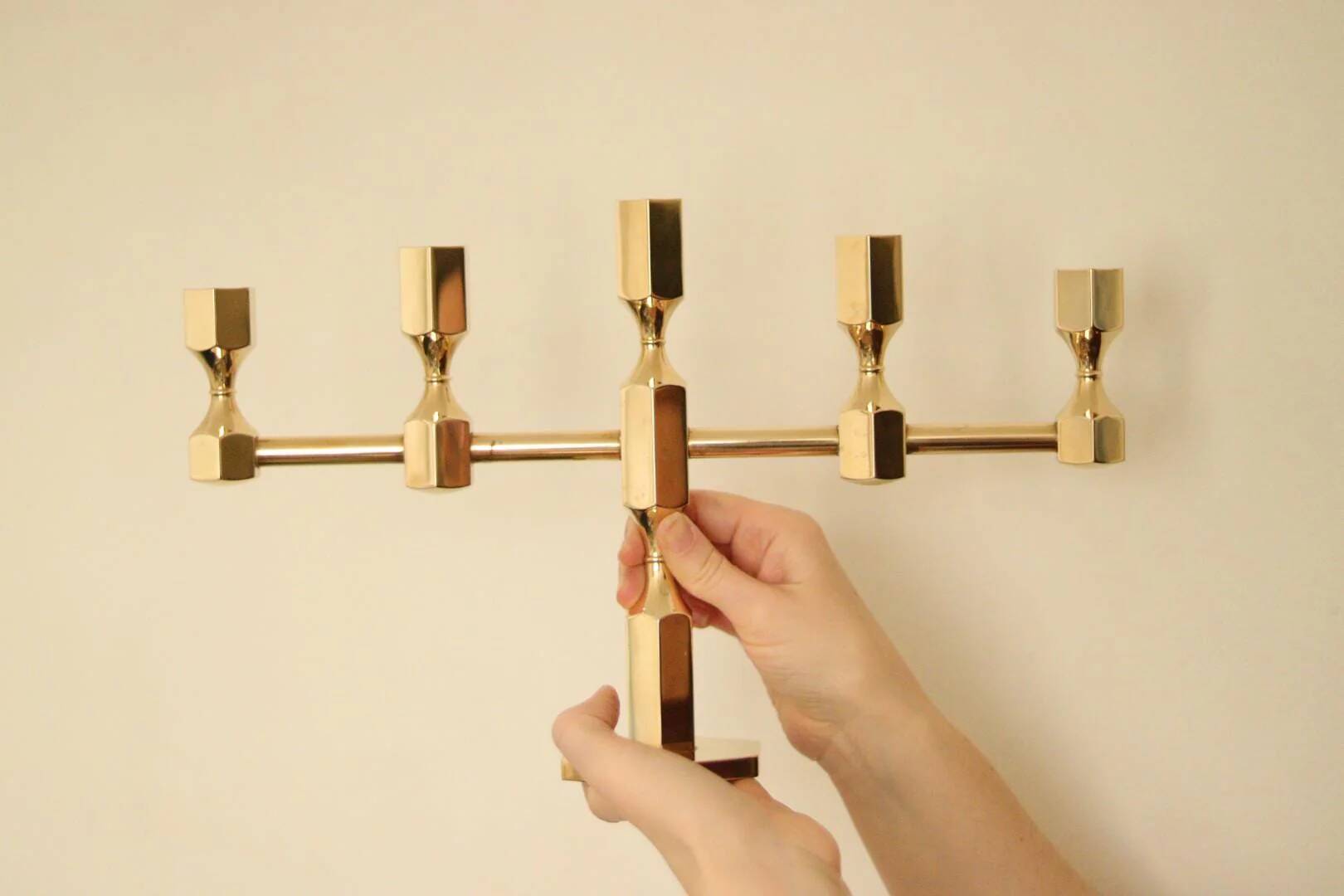 Swedish brass five arm candelabra by Gusum