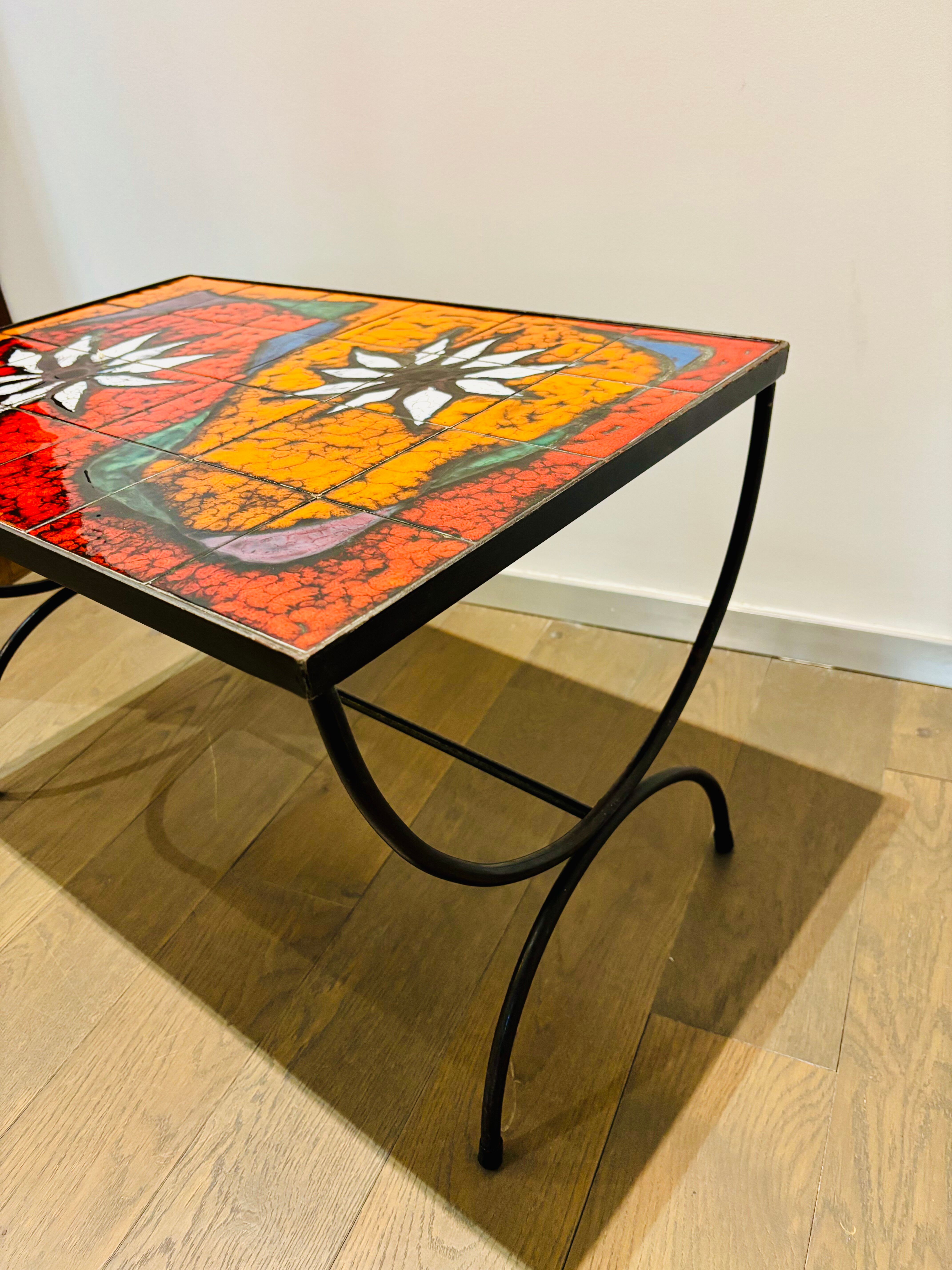 Coffee table / side table ceramic and wrought iron