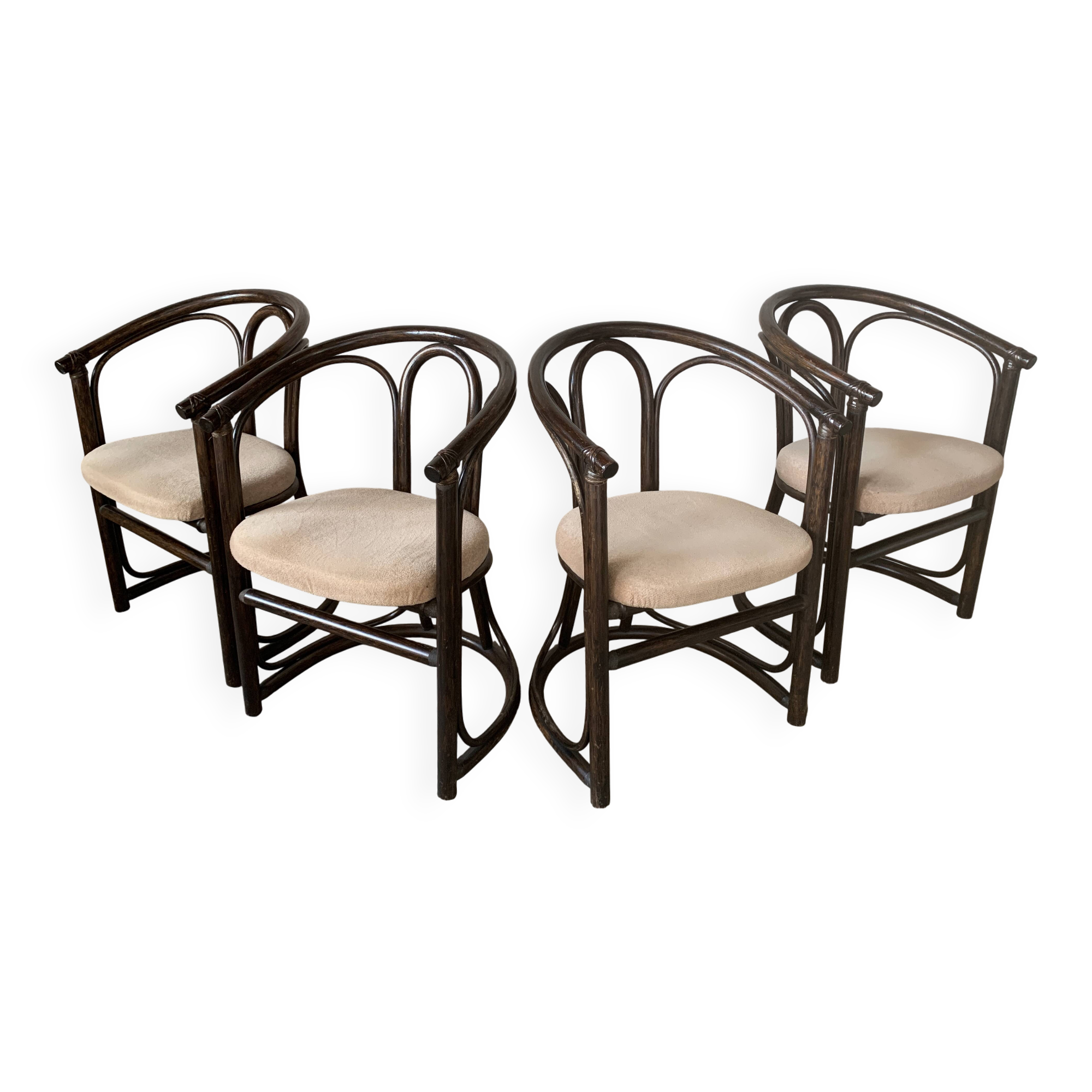 Set of 4 midcentury bentwood bamboo Dutch dining chairs, Rohe Noordwolde 19