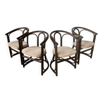 Ensemble de 4 chaises de salle à manger hollandaises en bois courbé et bambou du milieu du siècle, Rohe Noordwolde 19