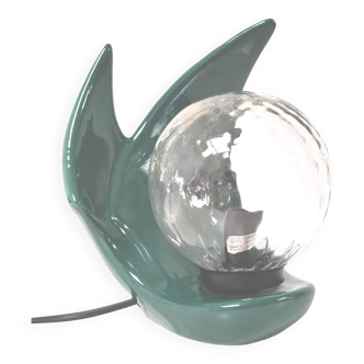 Lampe forme vague coquillage en céramique verte globe verre