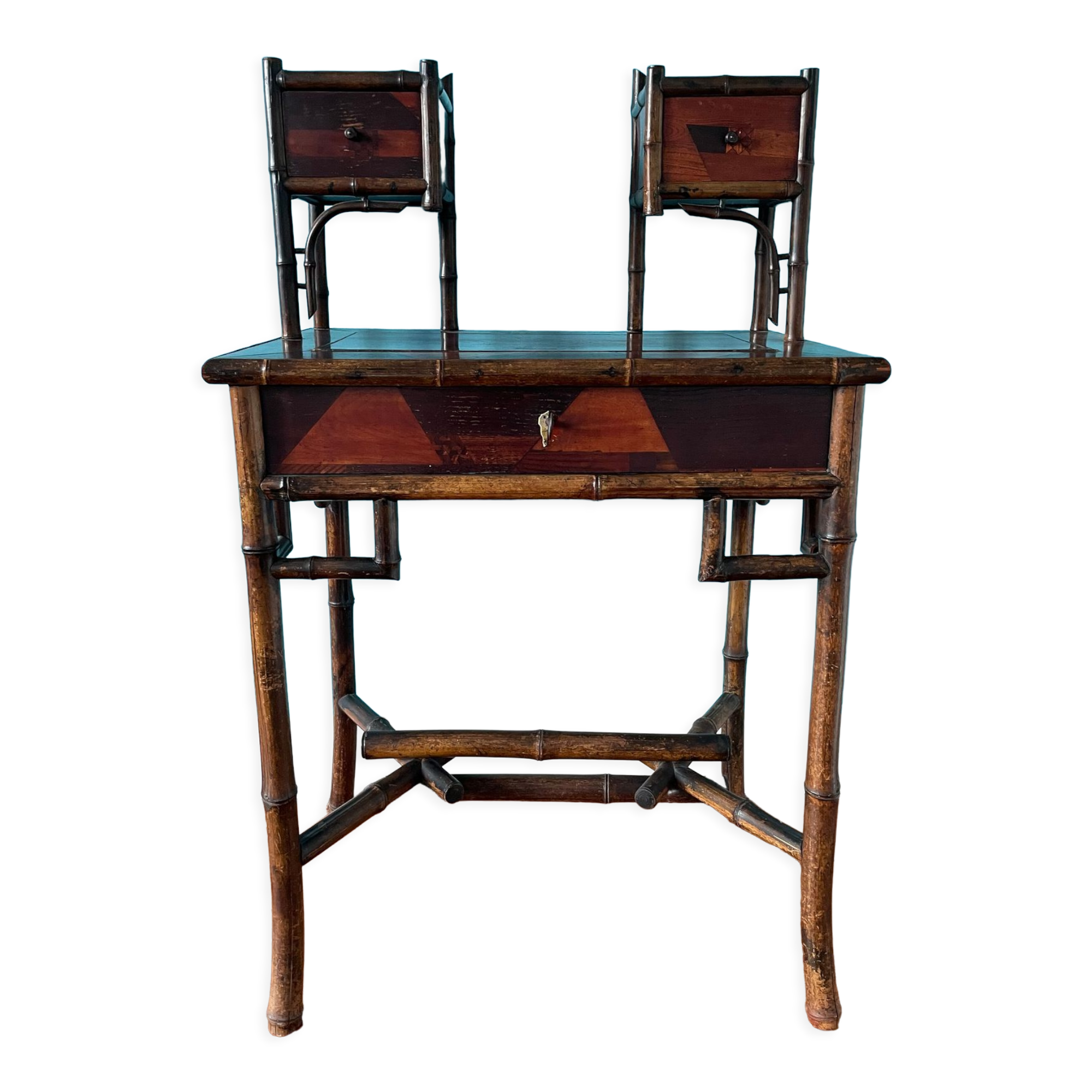 Old secretary in marquetry and bamboo