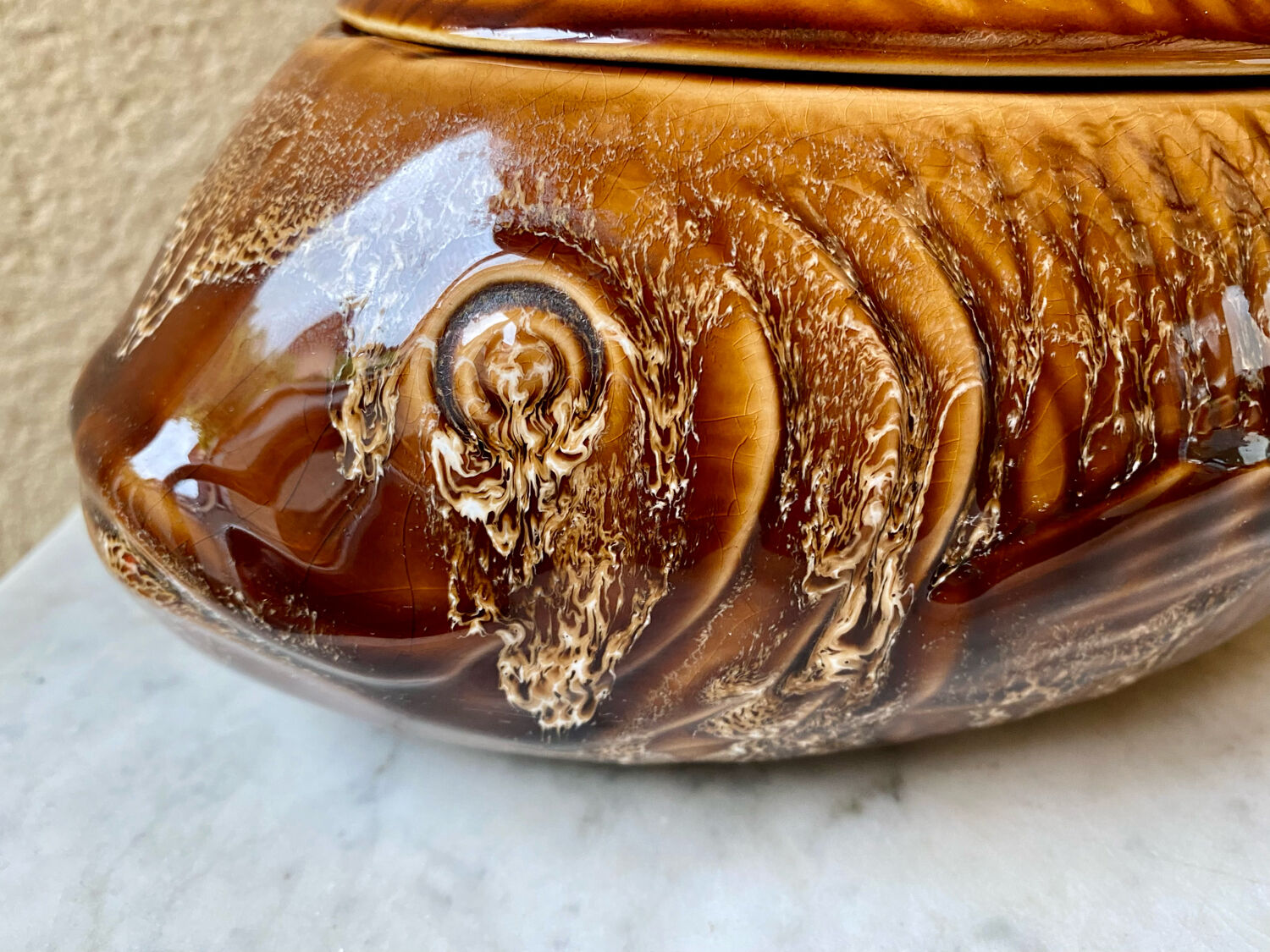 Fish service 8 plates and ceramic soup slurry Sarreguemines vintage 60