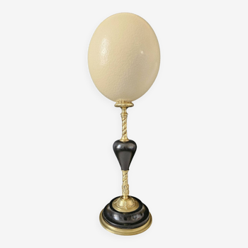 Ostrich Egg, Brass/Bronze and Black Marble Base (19th century - Napoleon III) H: 37 cm | PlaceOddity