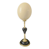 Oeuf d'Autruche, Socle en Laiton/Bronze et Marbre Noir (XIXe - Napoléon III) H: 37 cm | PlaceOddity