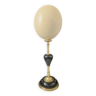 Ostrich Egg, Brass/Bronze and Black Marble Base (19th century - Napoleon III) H: 37 cm | PlaceOddity