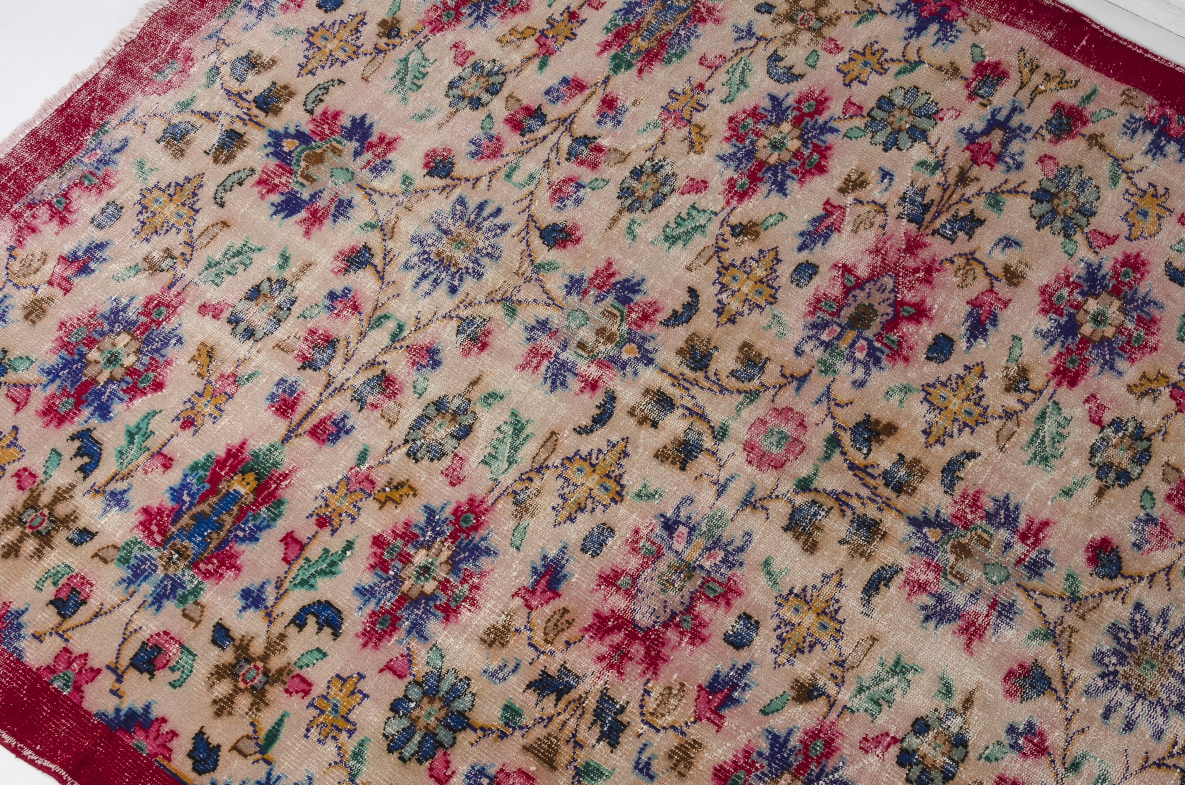 Handknotted Anatolian Floral Vintage Rug