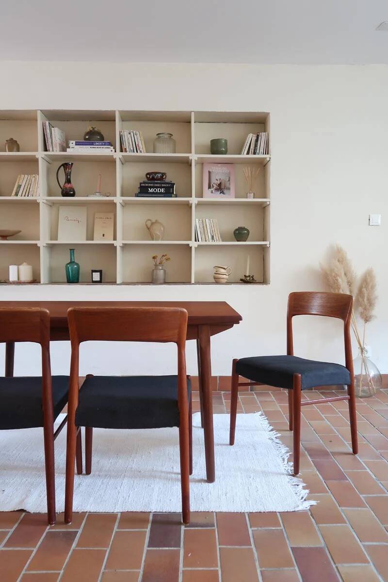 4 vintage Scandinavian chairs in teak and blue fabric - Model 26 by Henning Kjærnulf
