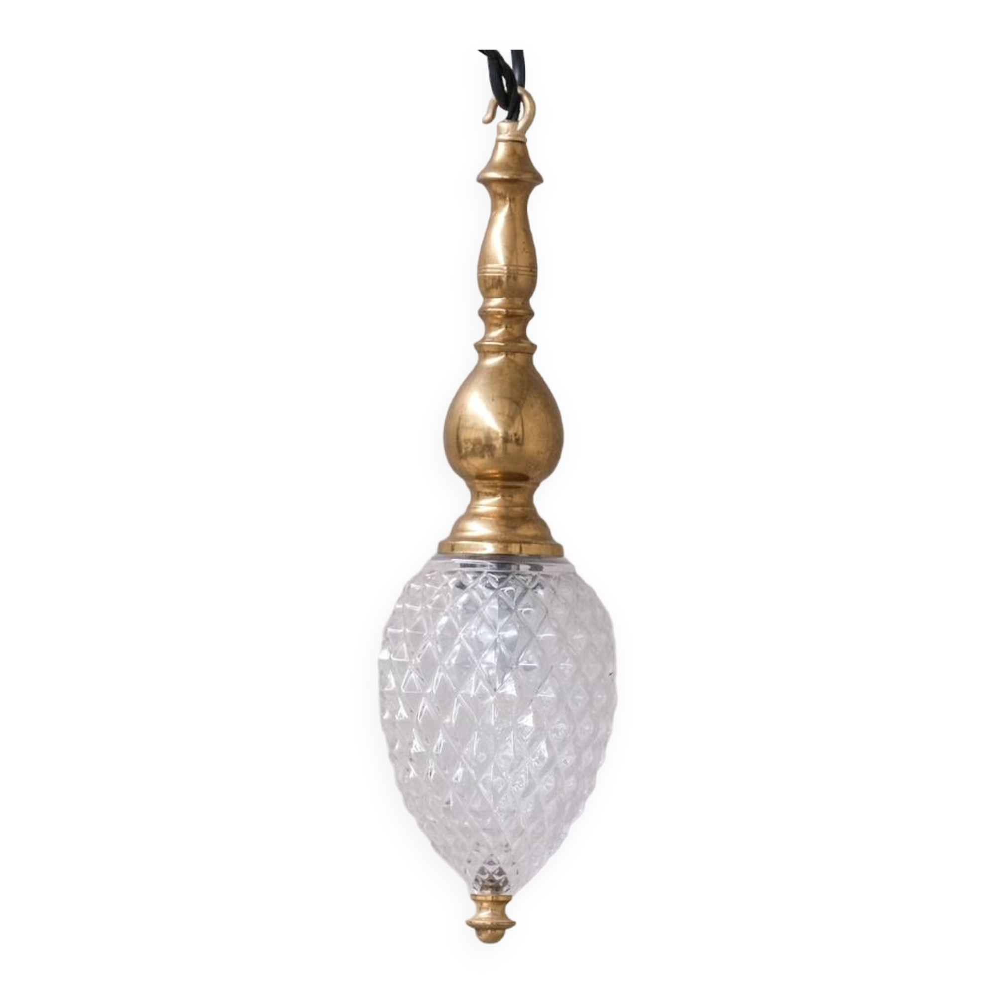 Mid-century brass and glass thin pendant light