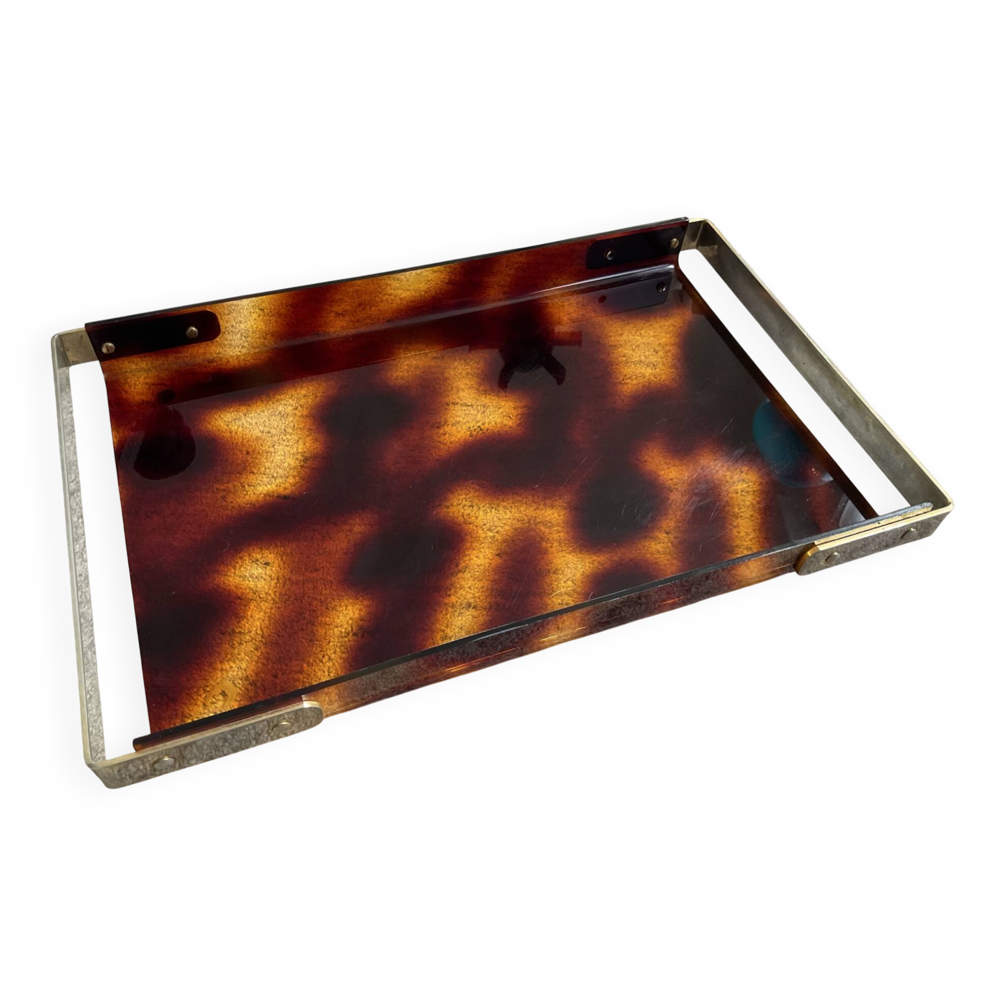 Vintage plateau in tortoiseshell lucite, Maison Mercier style.