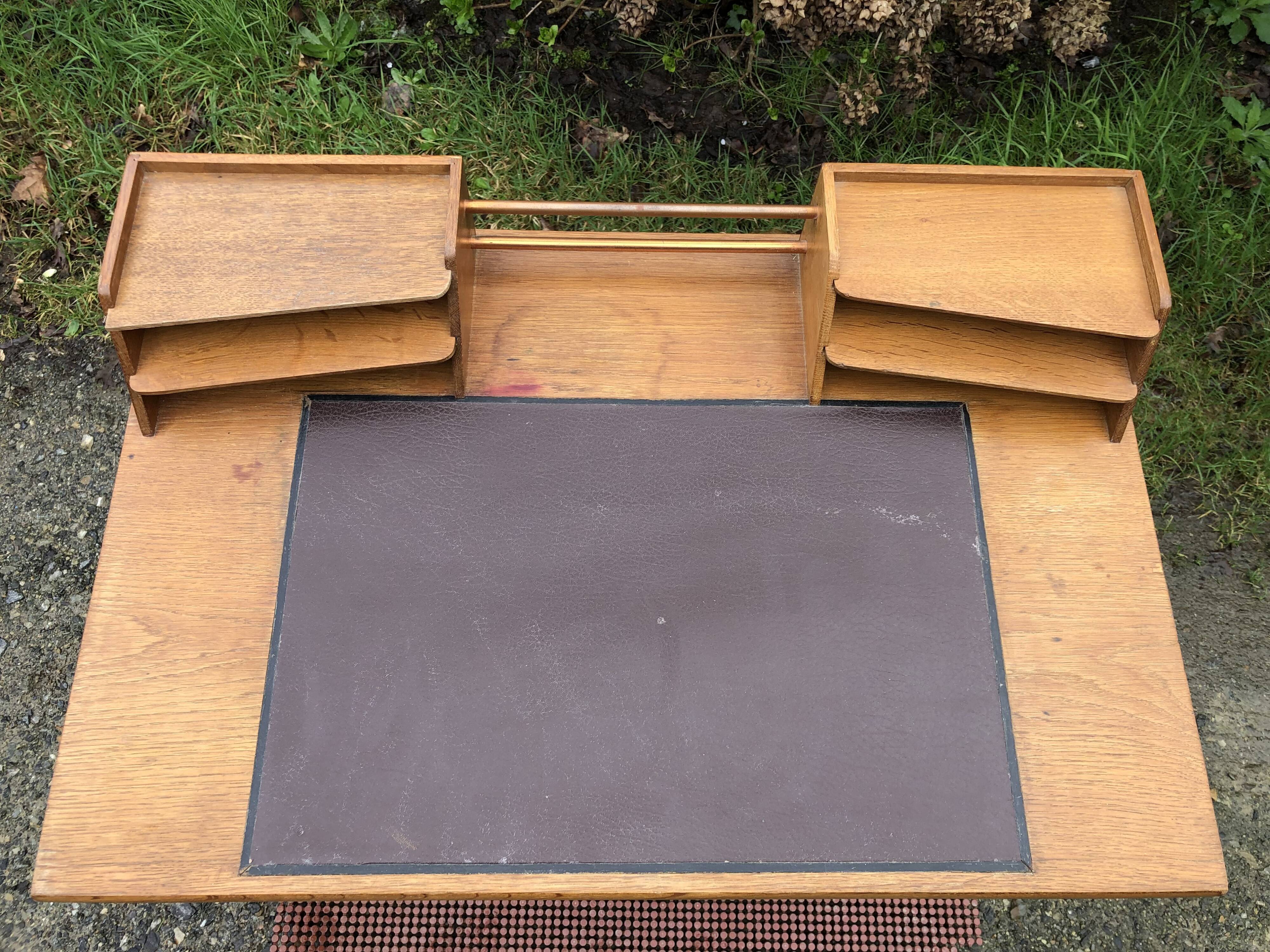 Vintage oak compass leg desk.