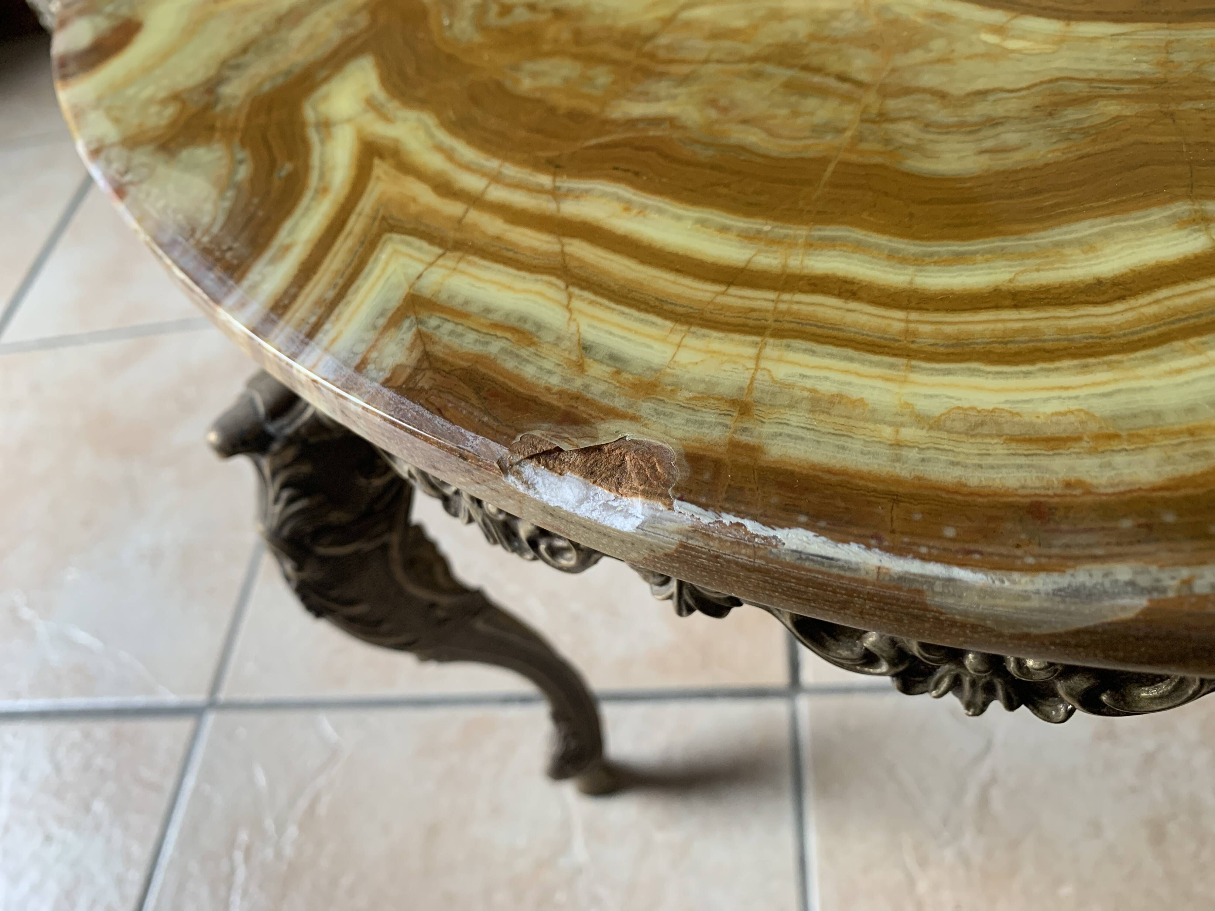 Lot of 3 marble and brass nesting tables.