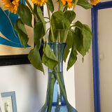 Large blue blown glass vase