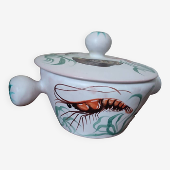 Vallauris tureen with hand-painted marine decor