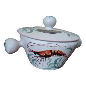 Vallauris tureen with hand-painted marine decor