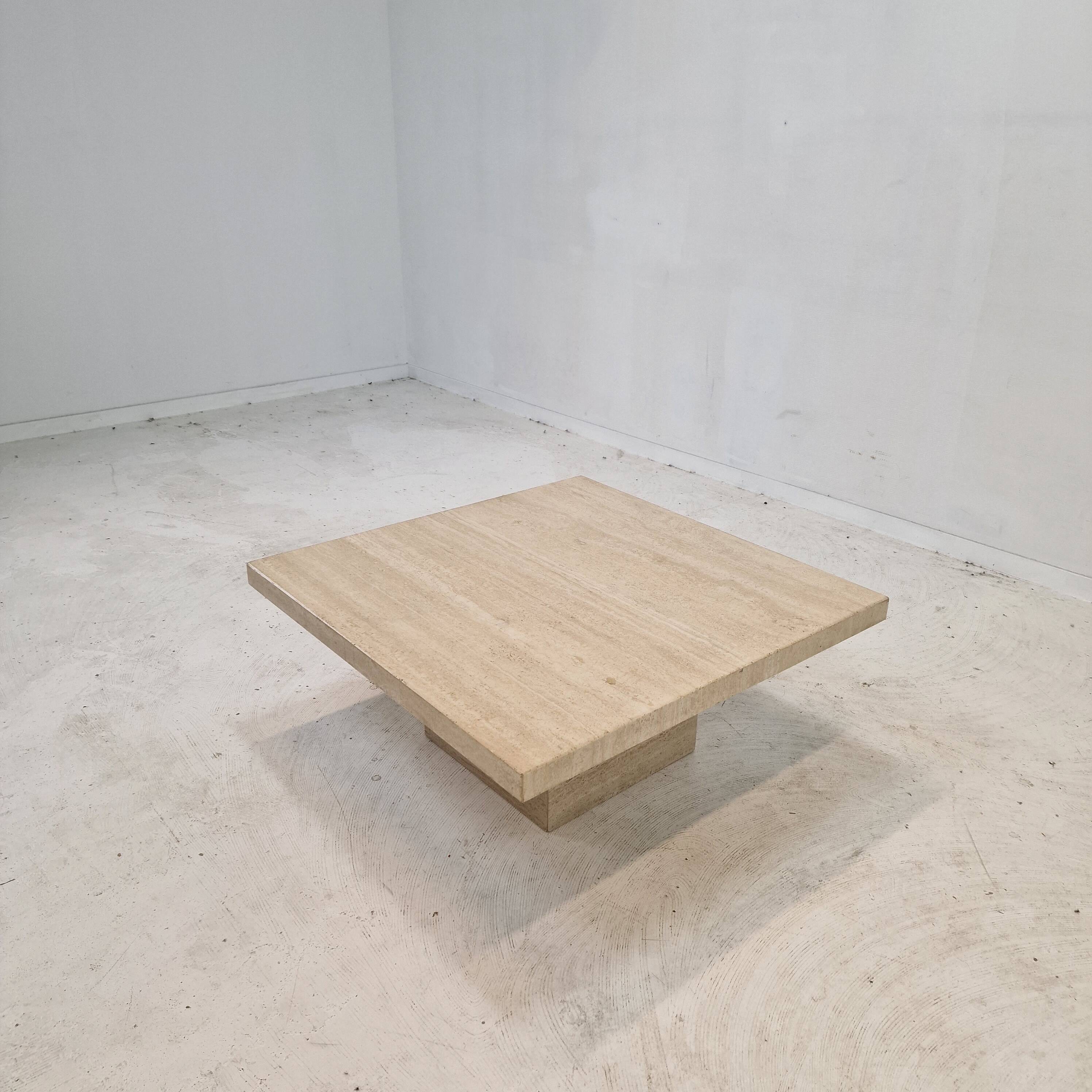 Italian Square Coffee Table in Travertine, 1980s