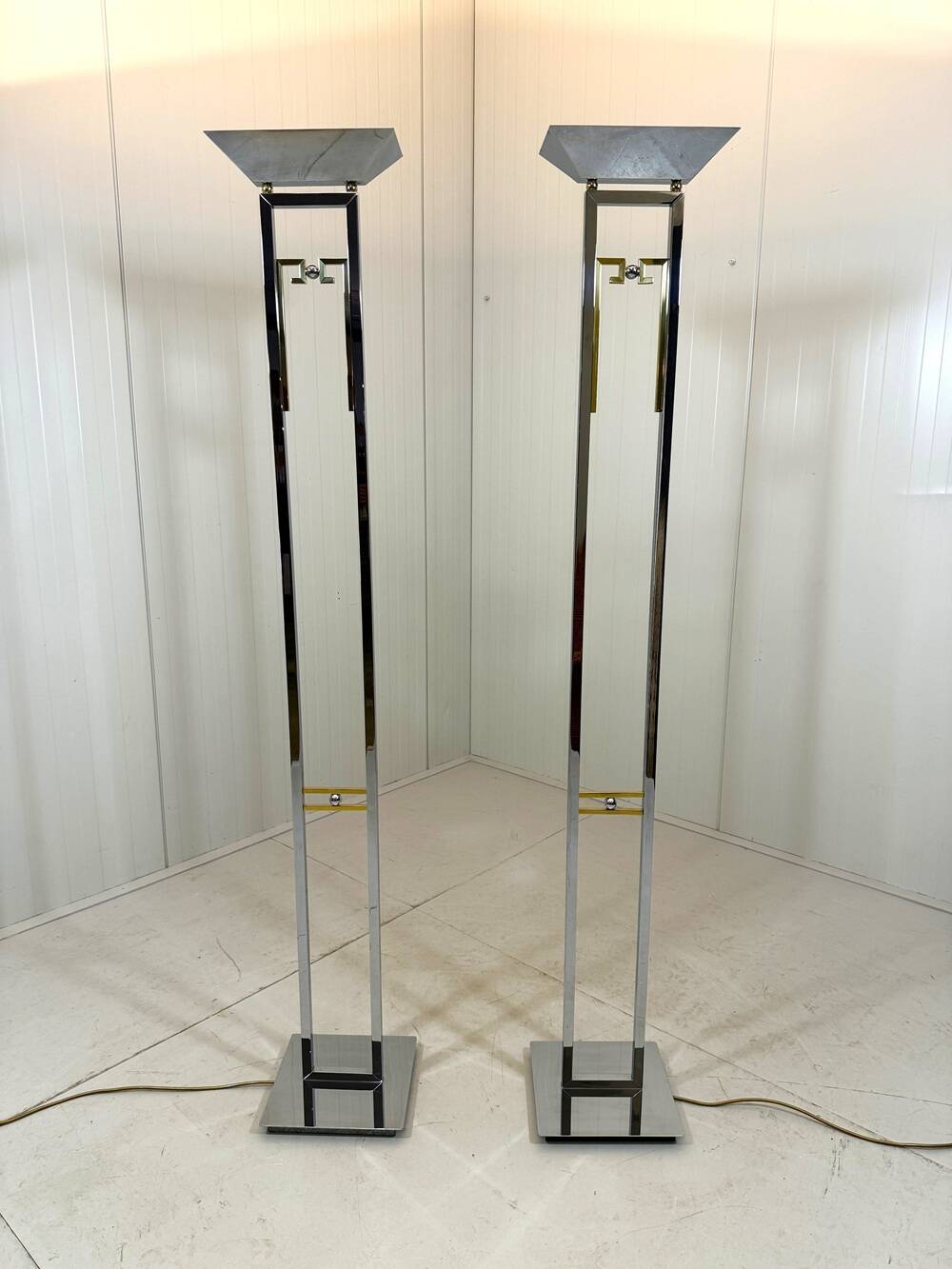 Arte Lumen floor lamps chrome & brass 1970’s, set of 2