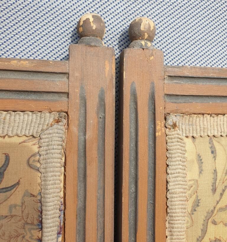Screen 4 fronts of Indian wood and fabrics and silk at the end of the 19th century