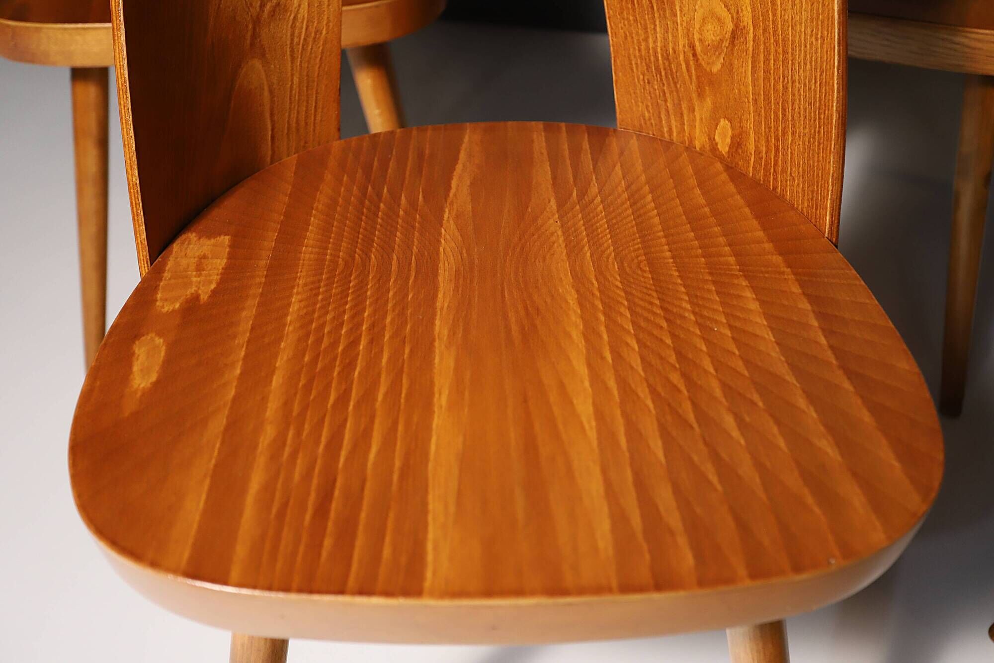 Fully renovated beech wood dining chairs, Czechoslovakia, set of 4