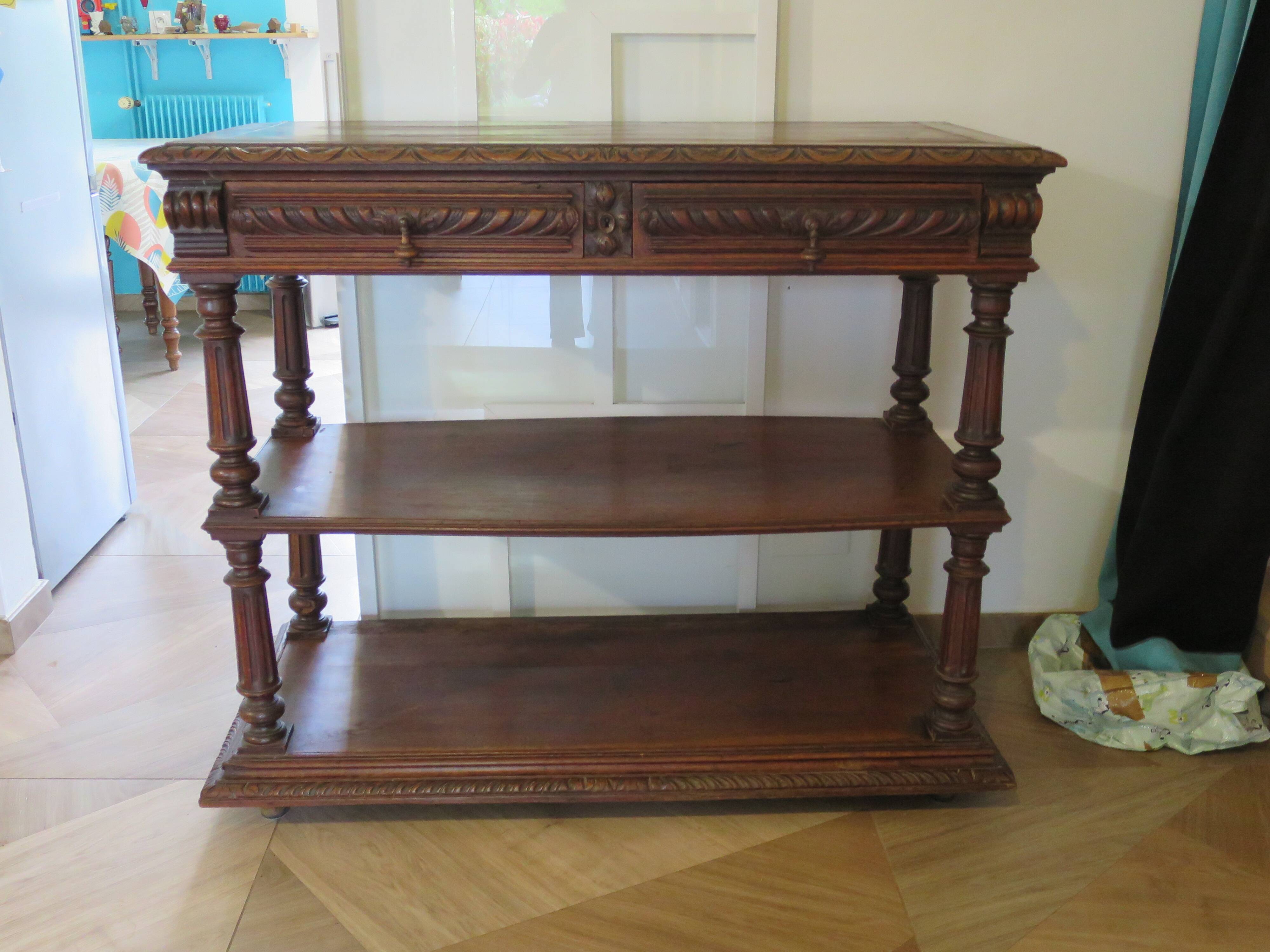 Ancien-Desserte-Console-Meuble de présentation-Henry II-fin xixème