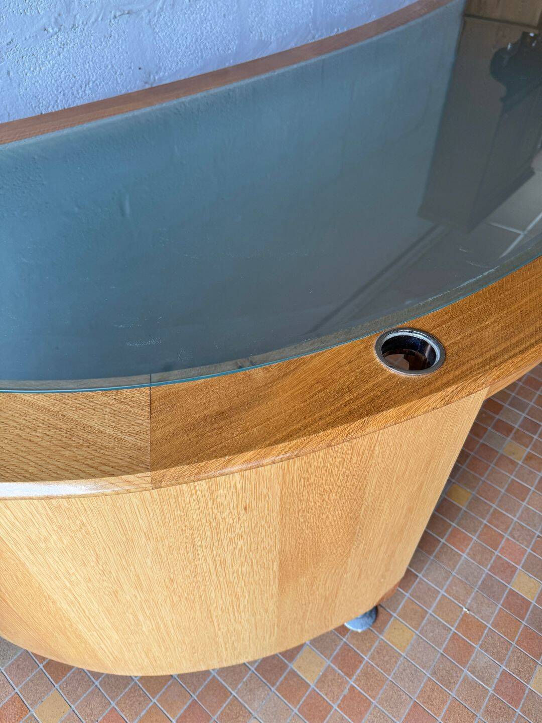 Large desk design in oak and smoked glass - 1990s