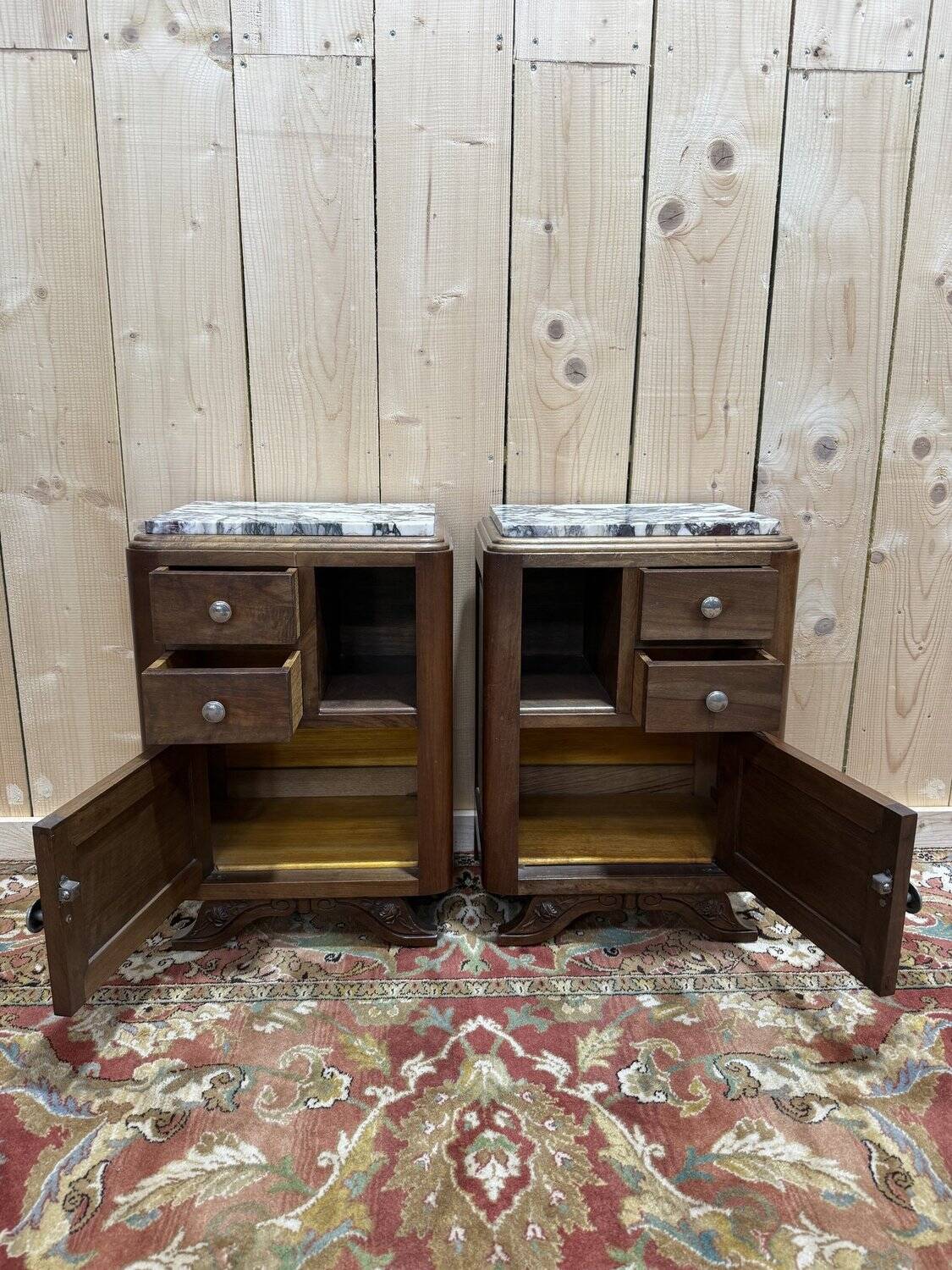 Pair of Art Deco bedside tables in walnut.
