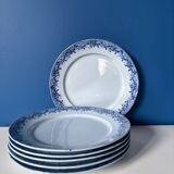 Set of 6 mimosa plates from Sarreguemines, old blue earthenware