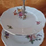 Présentoir à Gateaux - Serviteur 2 étages -  Porcelaine décor Floral