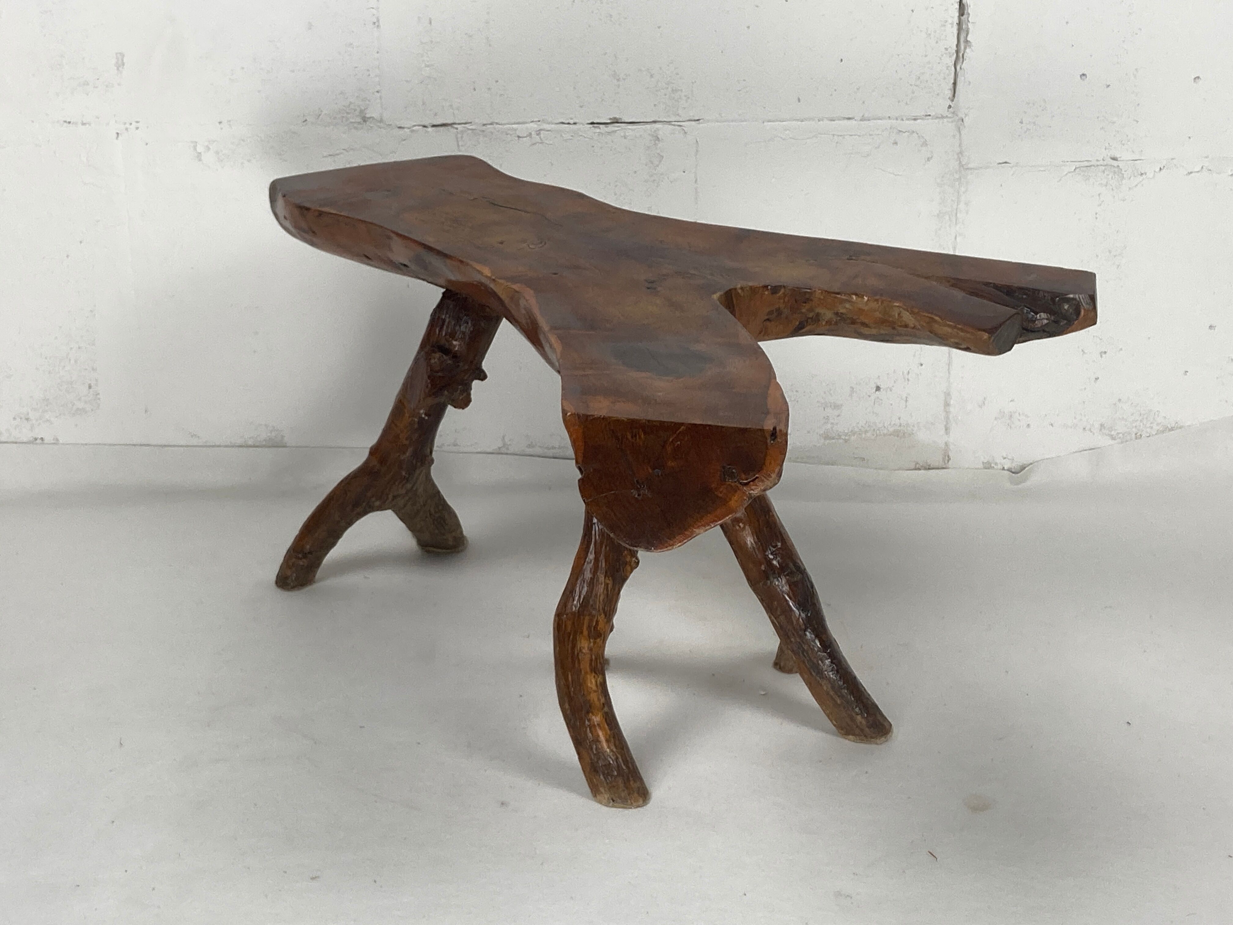 Wabia sabi rustic tree branch side table, Dutch 1960s