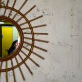 Miroir soleil en rotin vintage