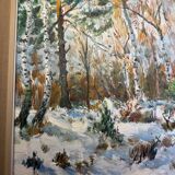 Antique painting, landscape under the snow, signed Fallet 1967