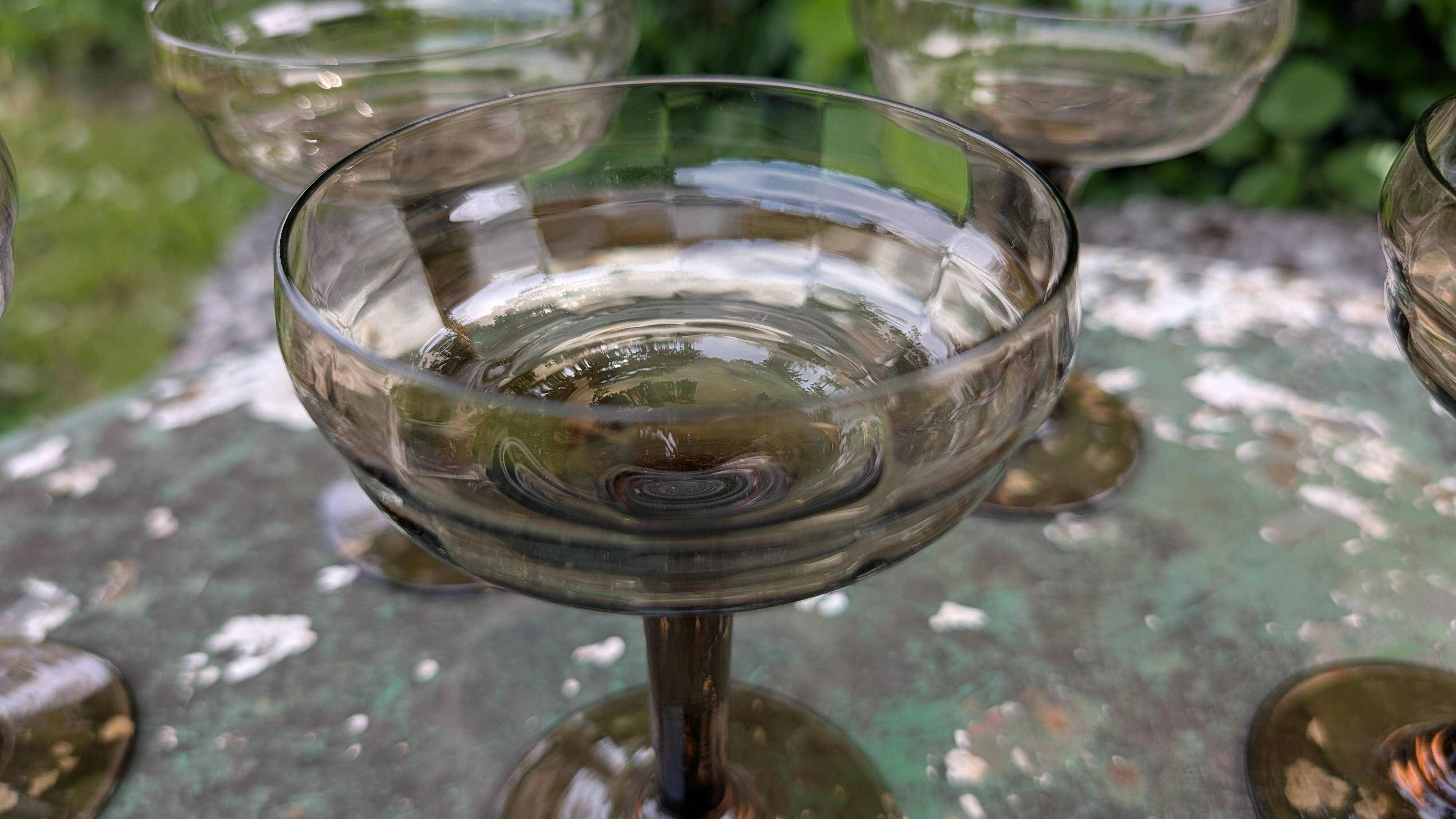 Vintage smoked glass coupes from the 1970s.