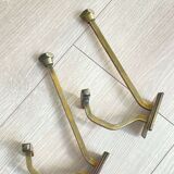 Pair of old brass hook metal gold art deco coat holder