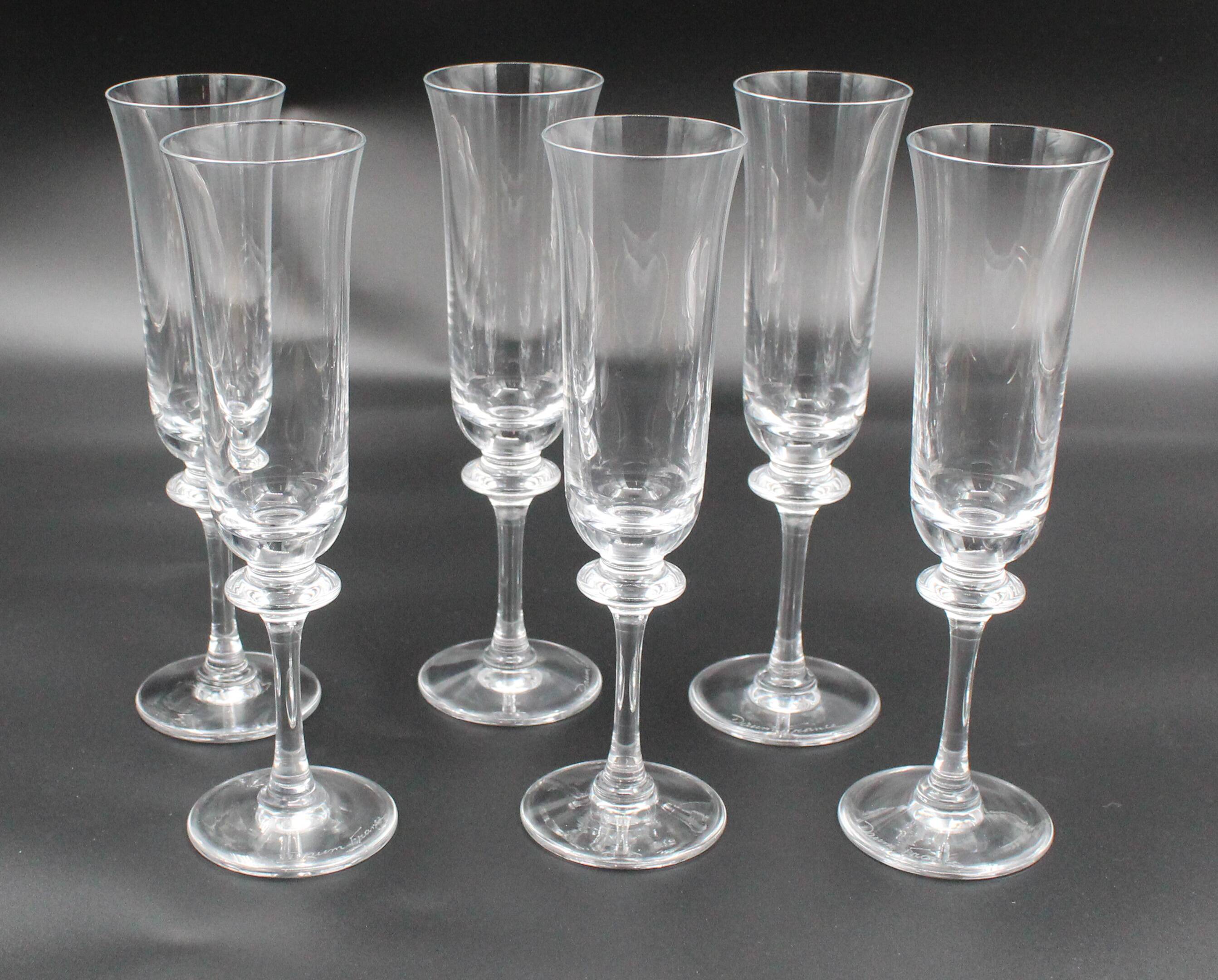 6 champagne flutes Saumur model crystal Daum France H = 21.5 cm