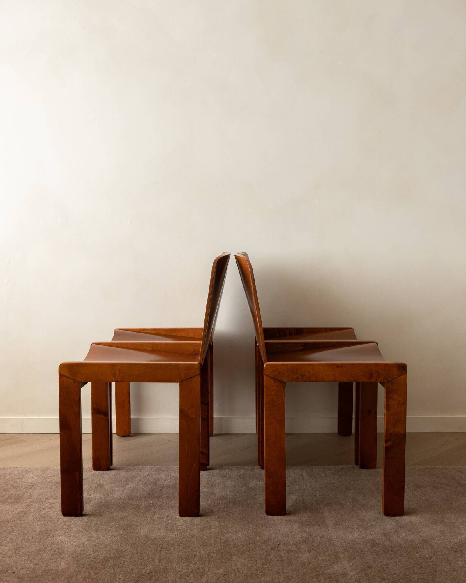 Italian Plywood Dining Chairs Attributed to Molteni, 1970s, Set of 4
