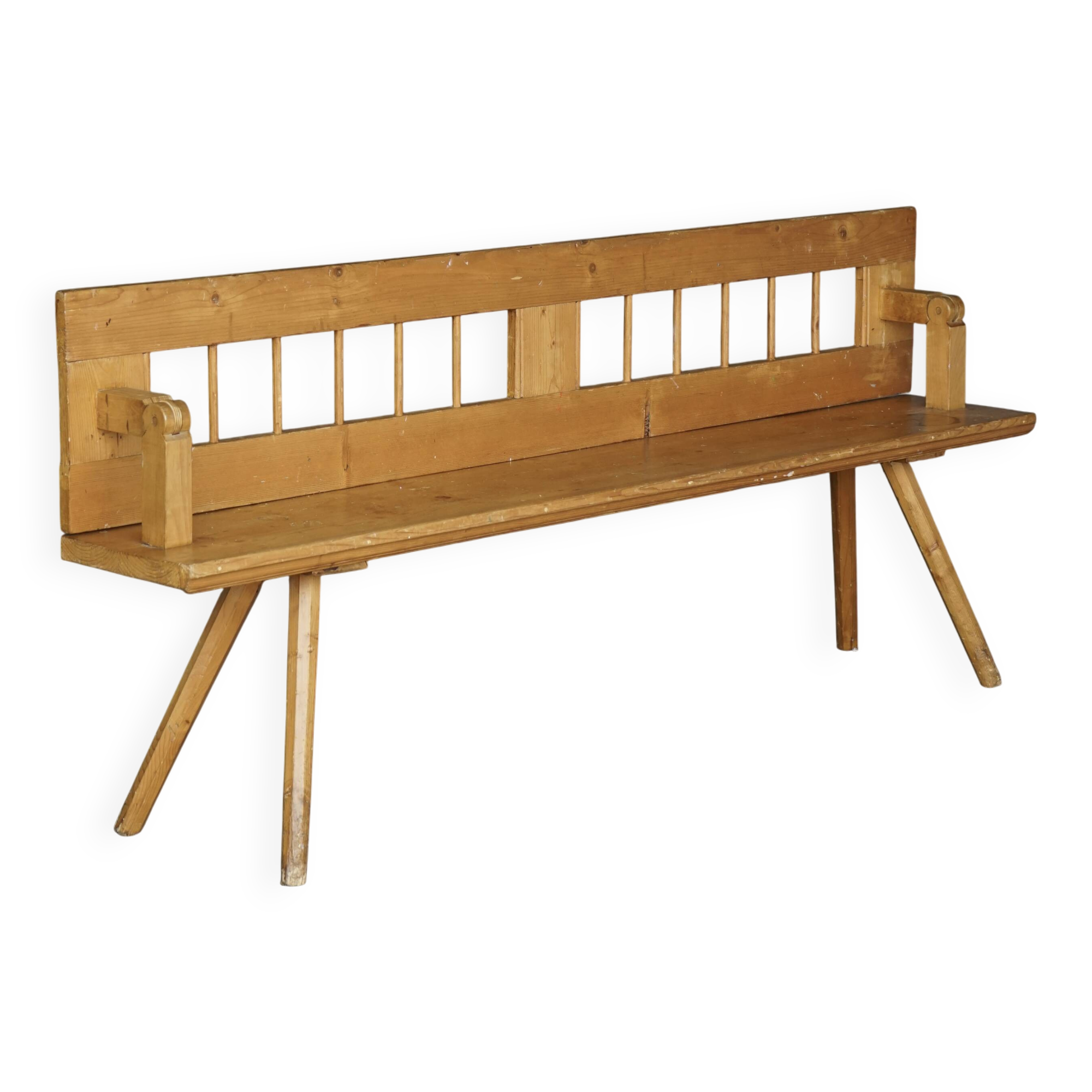 Scandinavian pine bench with turnable backrest, 1890s