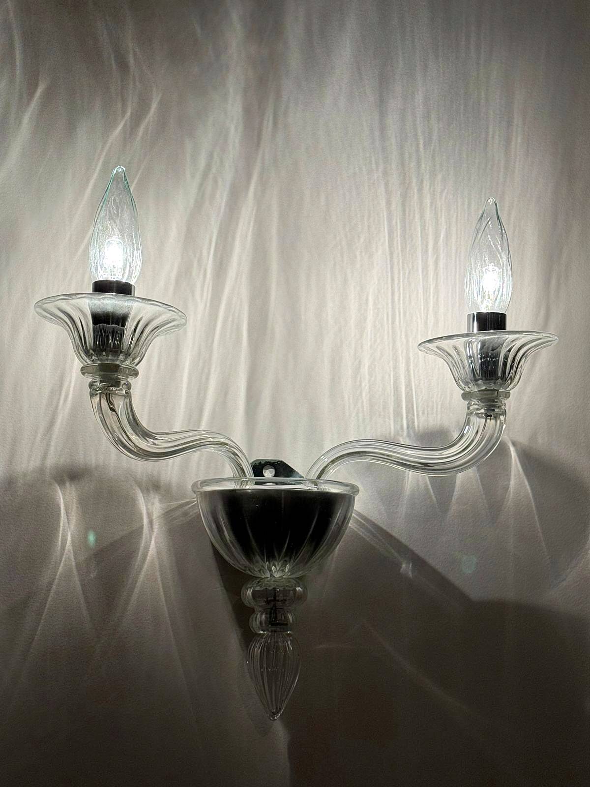 Paire d’appliques murales à 2 bras en verre de Murano