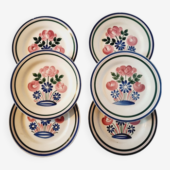 Set of 6 Rustic HBCM Mulhouse Porcelain Dinner Plates Spring Pattern with raised edge and
