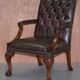 Gainsborough armchair George II leather Chesterfield hand-carved with claw and ball feet.